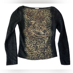 VINTAGE 90S CHARLOTTE RUSSE LIONESS ANIMAL PRINT SWEATER MEDIUM WOMENS